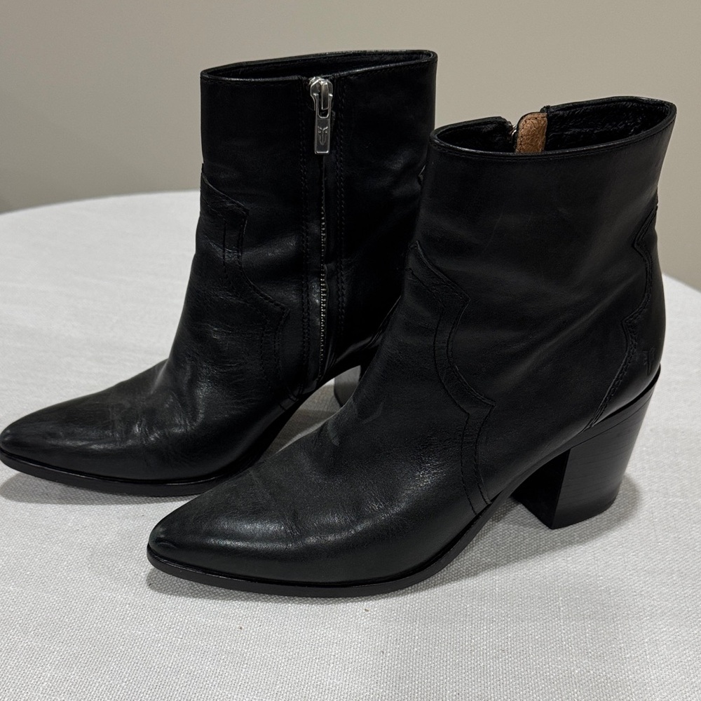 Frye Black Ankle Booties with Side Zipper